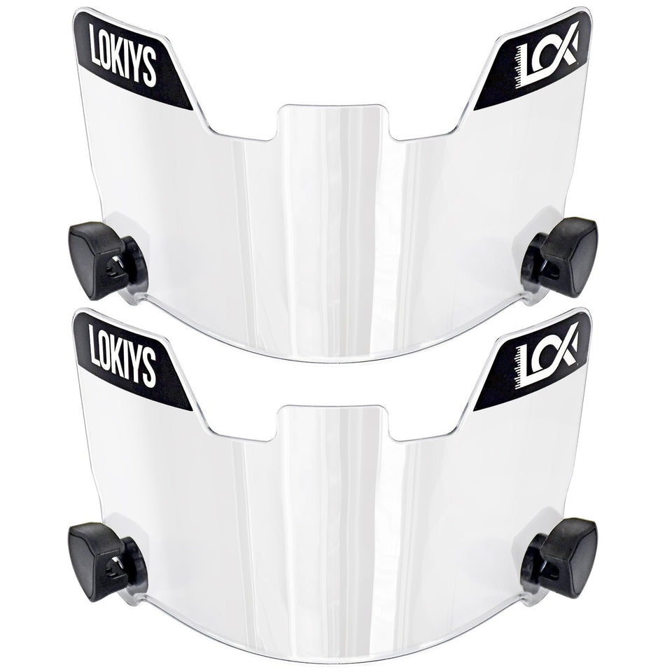LOKIYS clear visor front packaging showing dual visors and clips for easy identification and protection