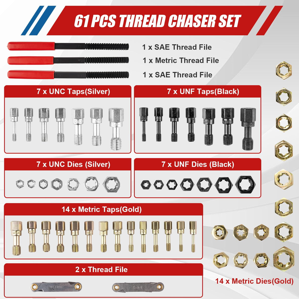 Loksun chaser taps close-up showing teeth detail for cleaner threads