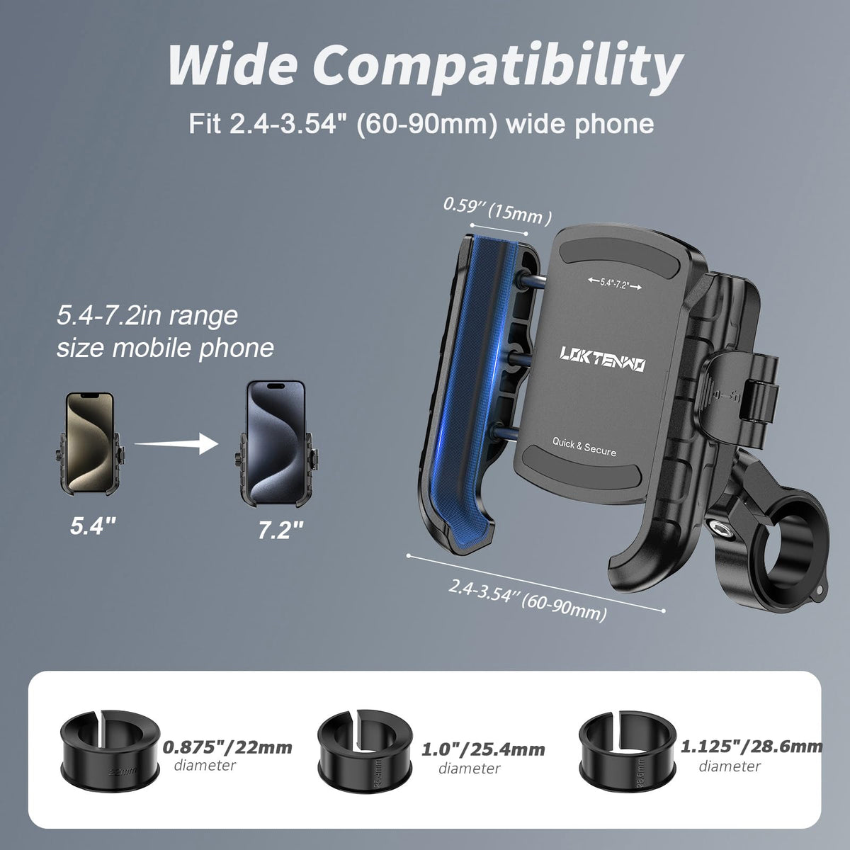 LOKTENWO solid aluminum clamp and base providing durable handlebar hold