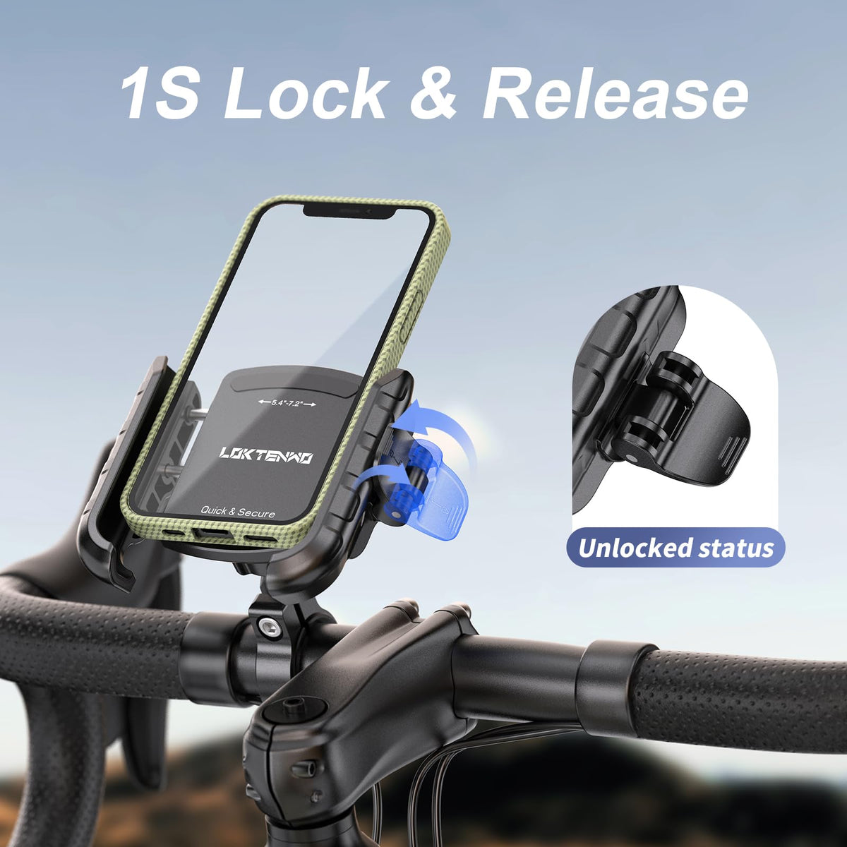 LOKTENWO close-up of one-second lock switch for quick single-handed use