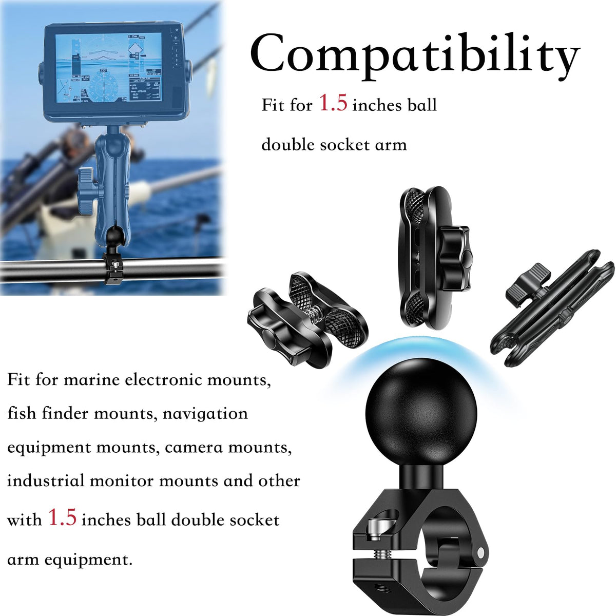 LOKTENWO close-up of 1.5 inch ball socket offering reliable accessory compatibility