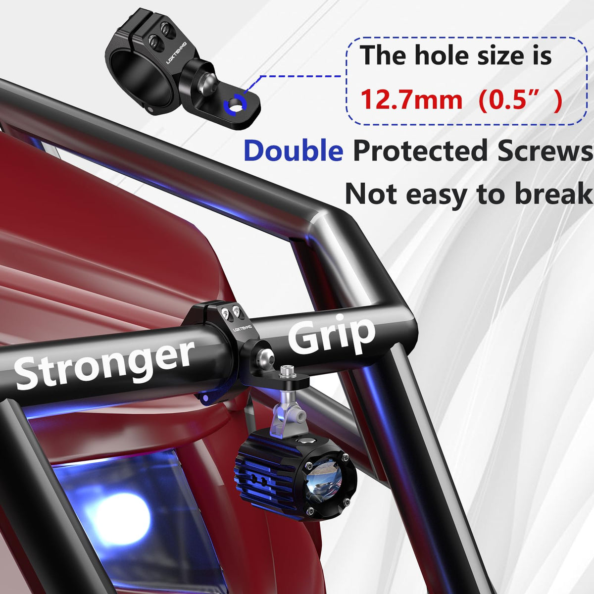LOKTENWO on UTV roll cage demonstrating stable mounting under movement