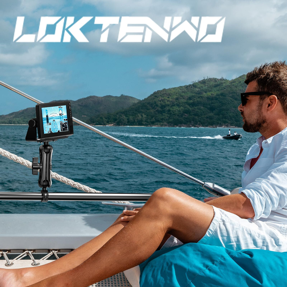 LOKTENWO with GPS and arm setup showing universal RAM-style accessory support