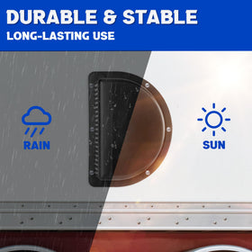 Lonffery vent installed on trailer promoting steady interior airflow while driving