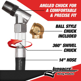 Longacre 53036 in use on a race wheel enabling precise tire pressure adjustment