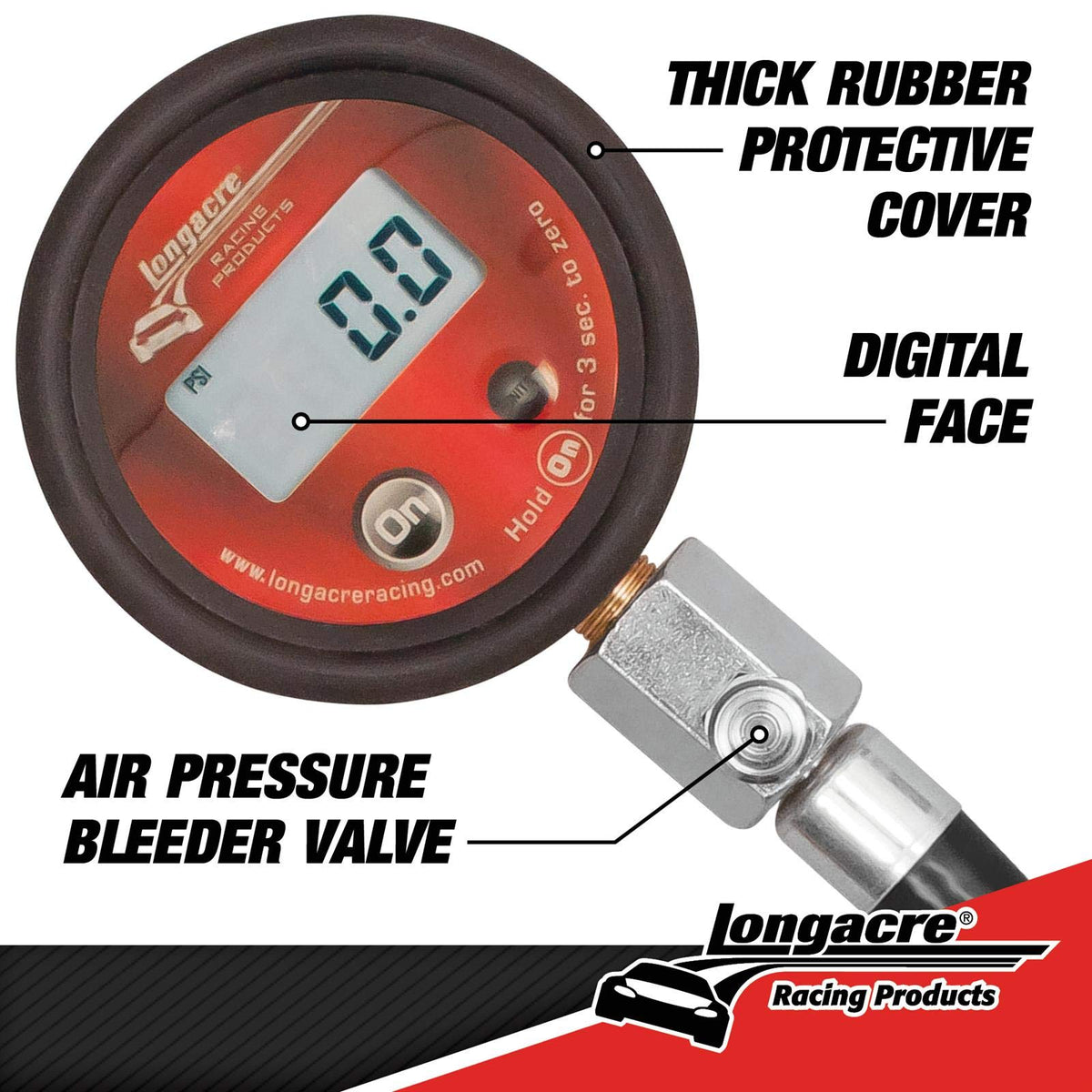 Longacre 53036 shock-resistant bumper close-up protecting gauge from drops
