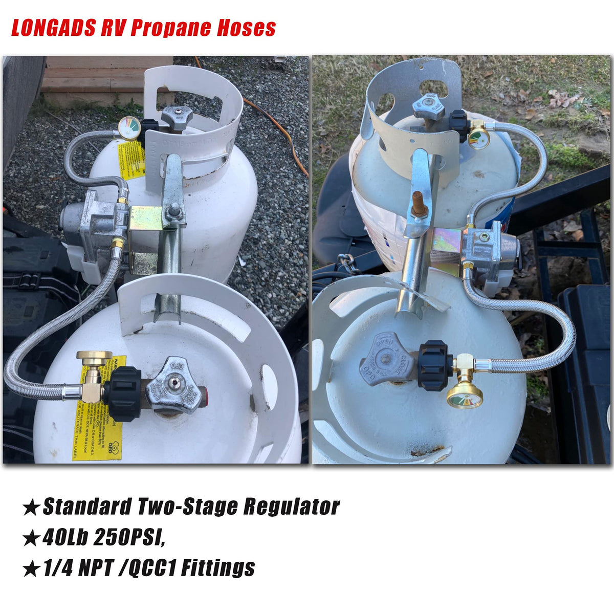 LONGADS solid brass fittings close-up demonstrating secure, leak-resistant propane connections