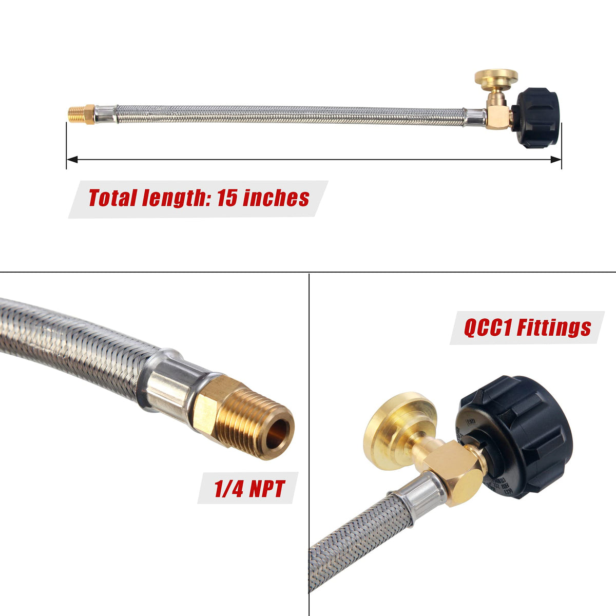 LONGADS hose next to ruler showing the 18 inch length for compact, tidy installations