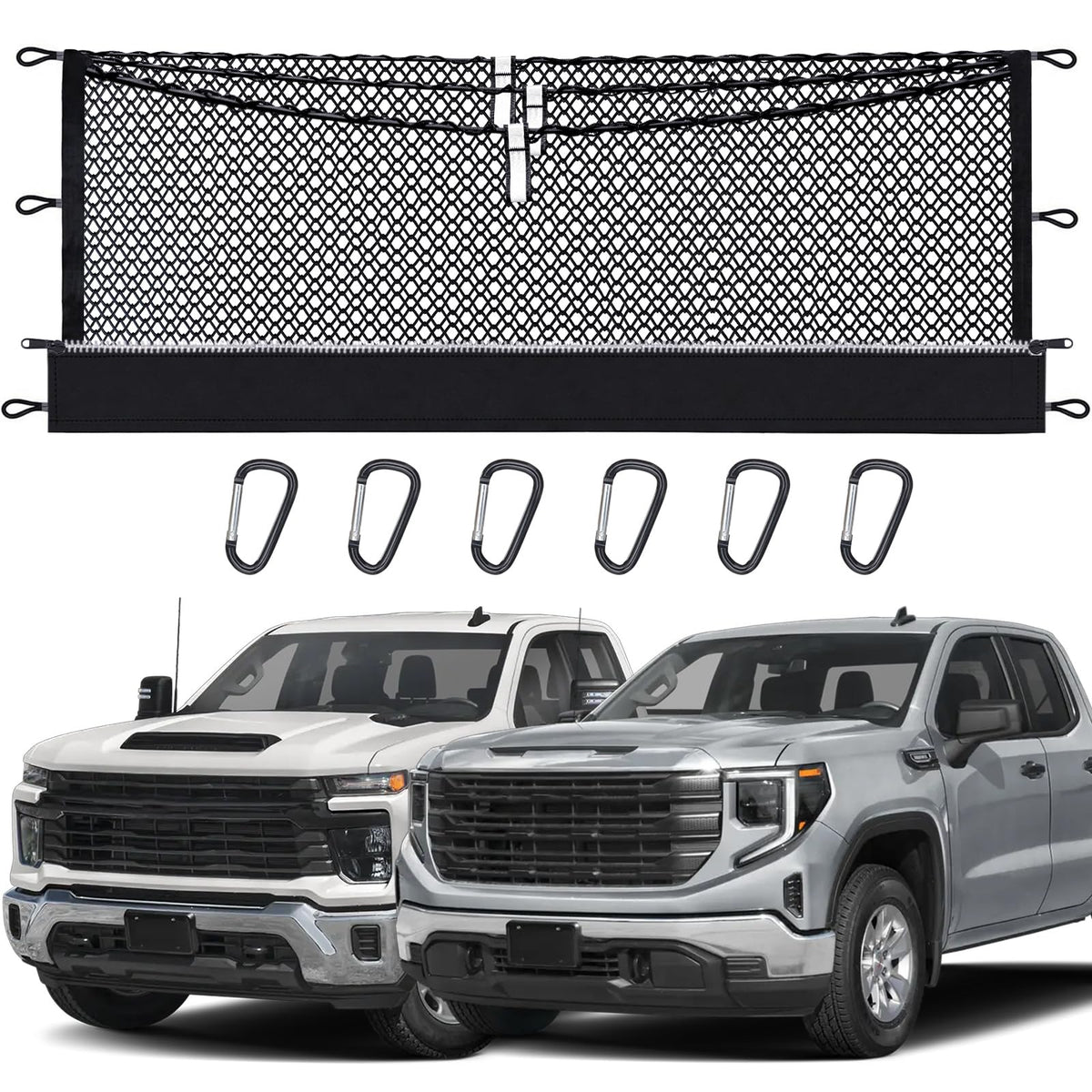 Lonyaqui cargo net installed in Silverado bed showing organized storage and quick access