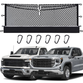 Lonyaqui cargo net installed in Silverado bed showing organized storage and quick access