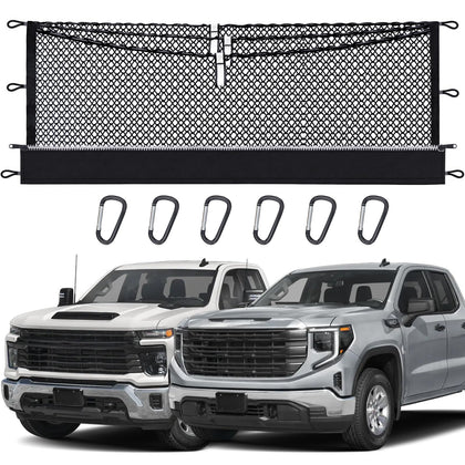 Lonyaqui cargo net installed in Silverado bed showing organized storage and quick access