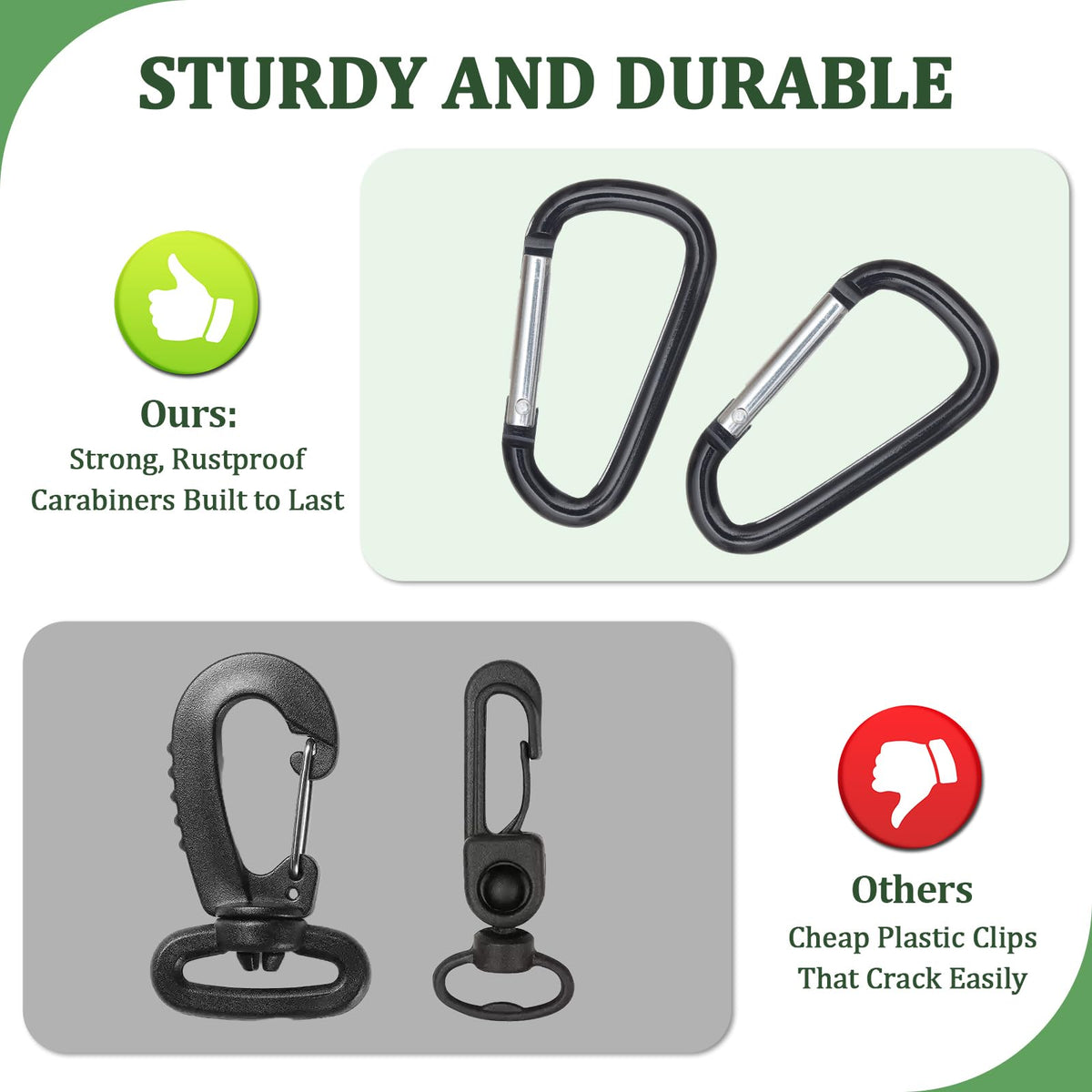 Lonyaqui reflective strips and rugged carabiners for visibility and secure attachment