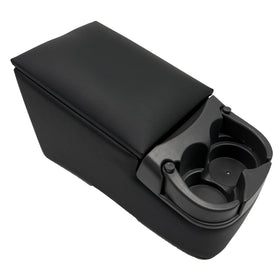 LOOYE front view of black bench seat console showing organized compartments and quick access