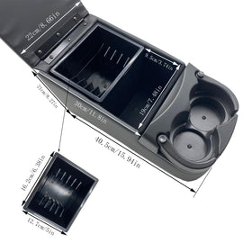 LOOYE close-up of rear storage compartment holding keys and sunglasses neatly