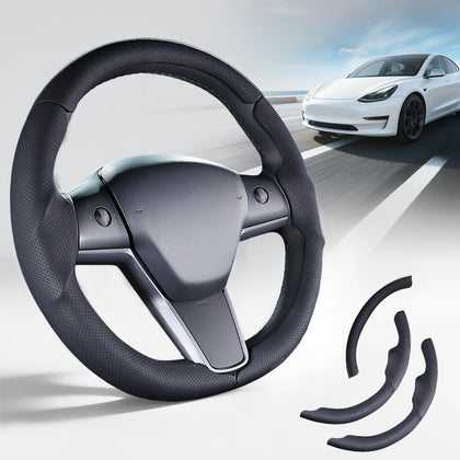 Lophnix front view installed on Tesla steering wheel shows precise fit and refreshed interior