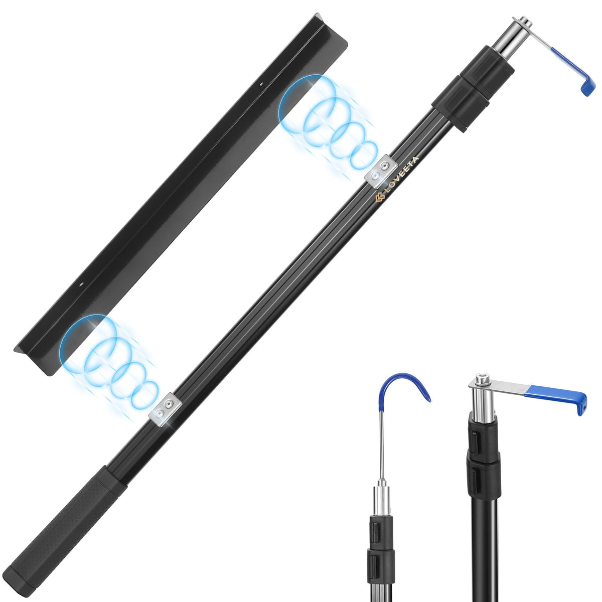 LOVEETA front packaging showing jet black telescoping grabber and accessories convenience