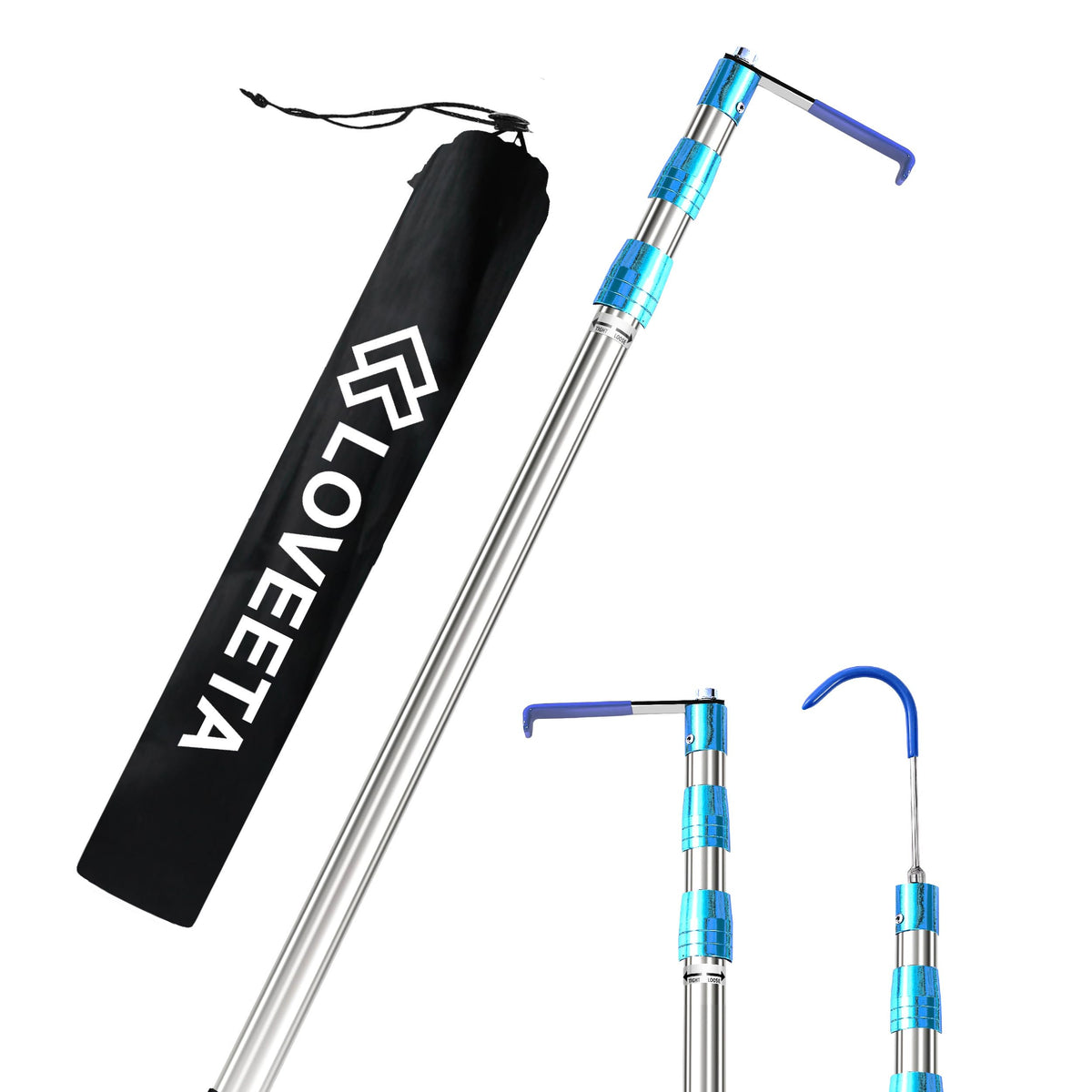 LOVEETA front view of titanium silver cargo grabber showing construction and finish for durable reach