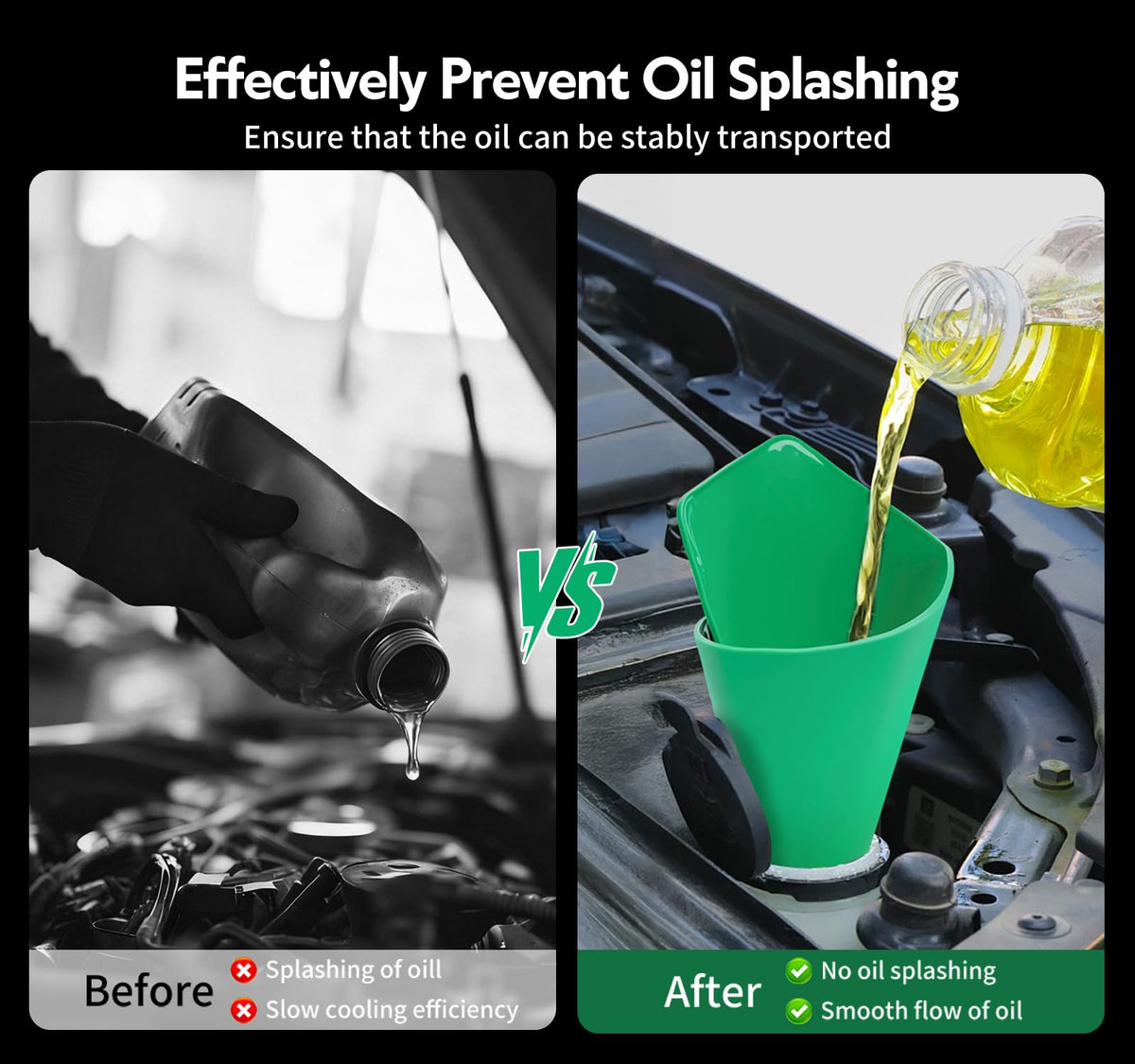 LOVTRAVEL in use filling a car engine port to prevent spills and splashes