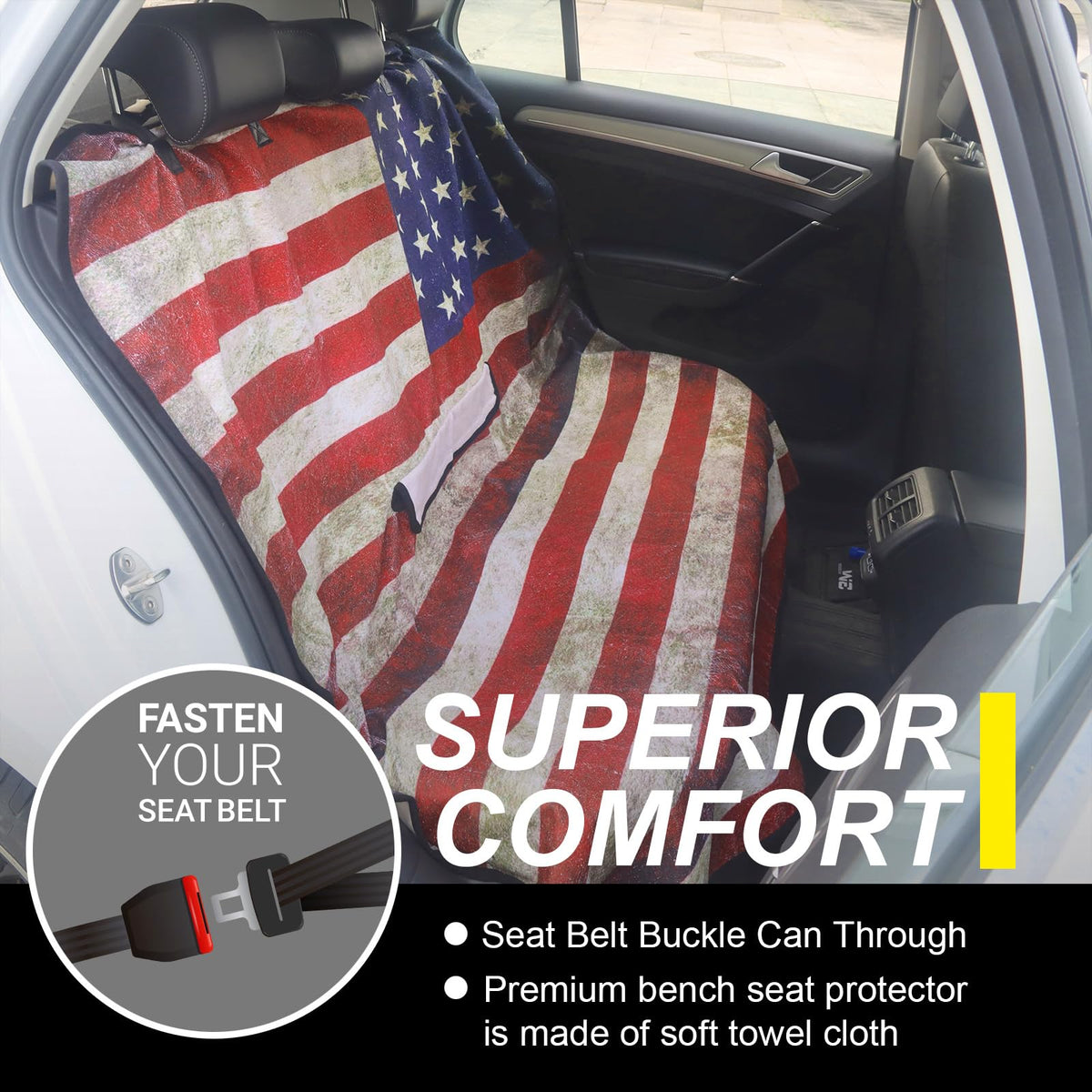 LoyaGour close-up of towel texture and flag print offering durable soft surface