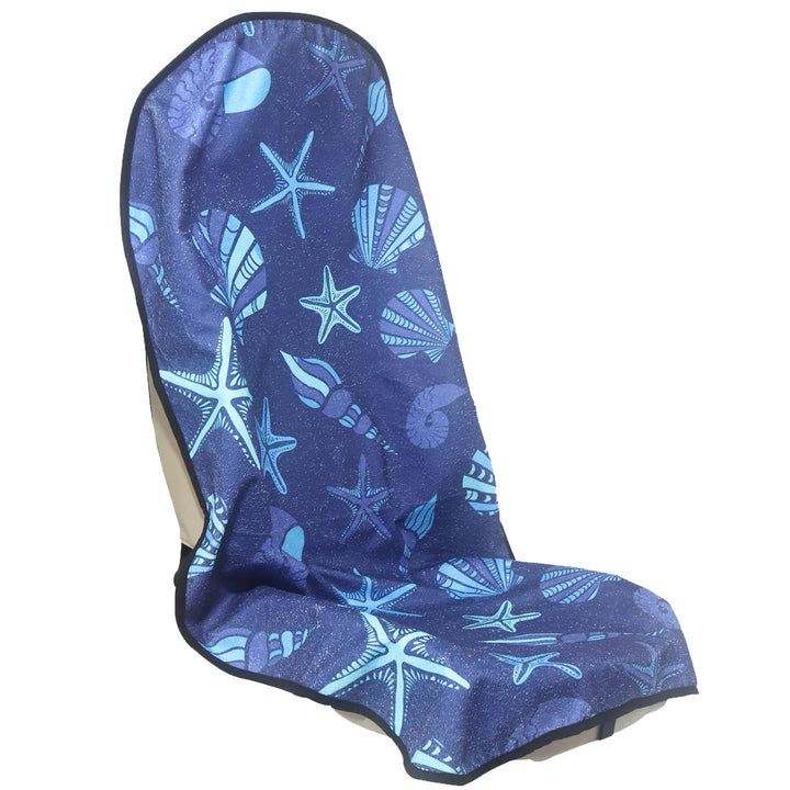 LoyaGour front view of conch shells starfish seat cover showing full coverage protection