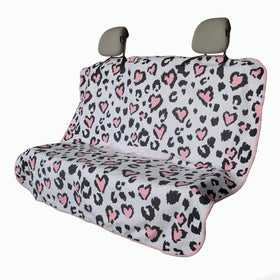 LoyaGour front seat cover packaging showing leopard print and benefits