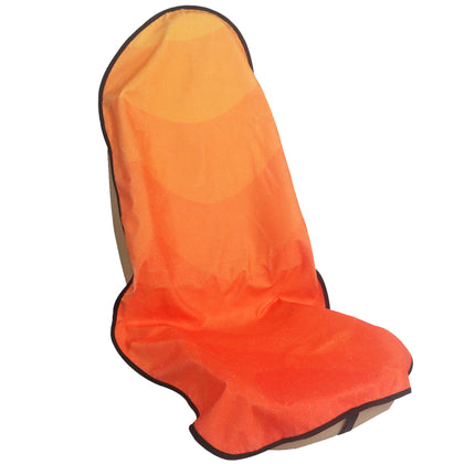 LoyaGour front view seat cover in orange showing full protection and clean look