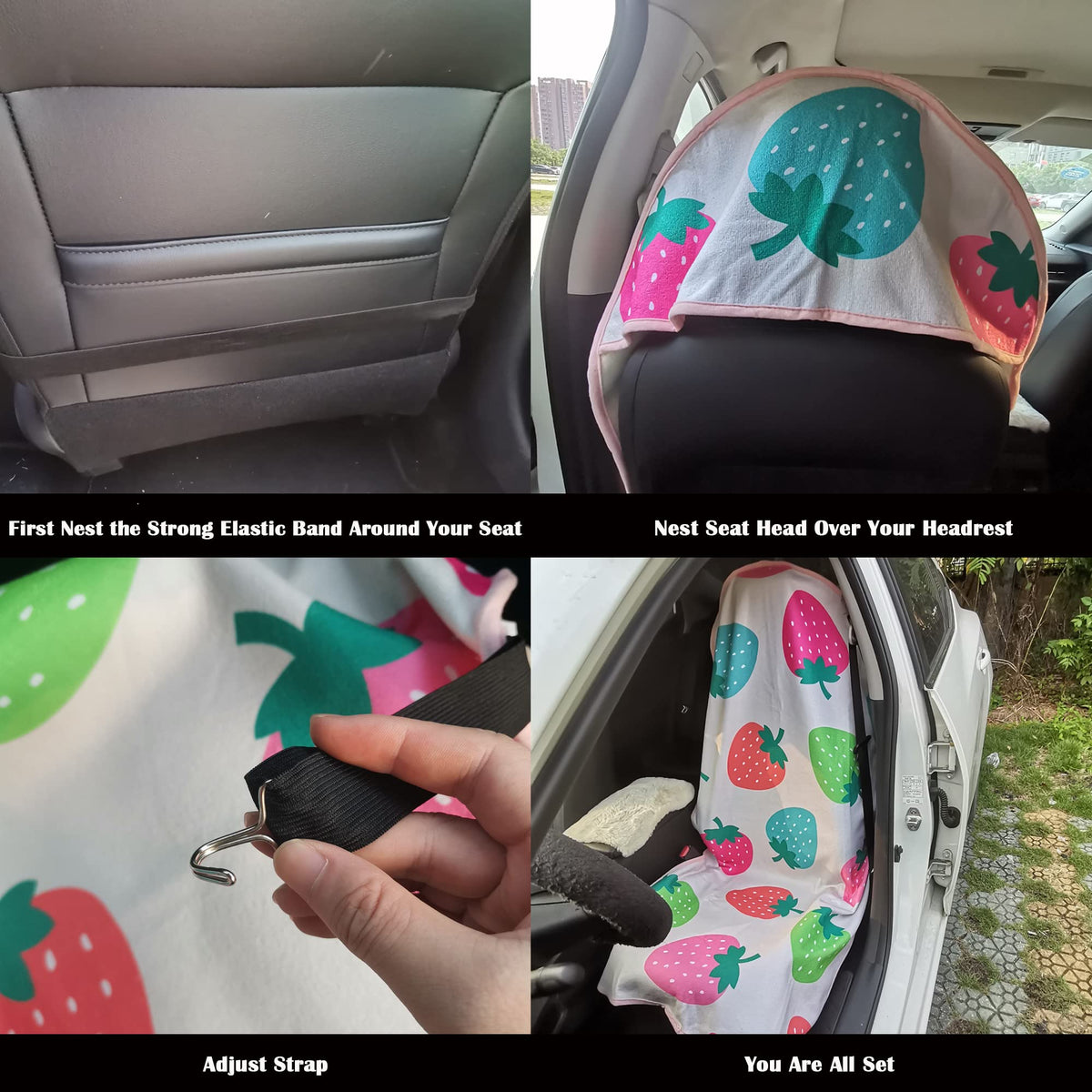 LoyaGour cover installed in a car front seat showing neat fit and easy setup benefit
