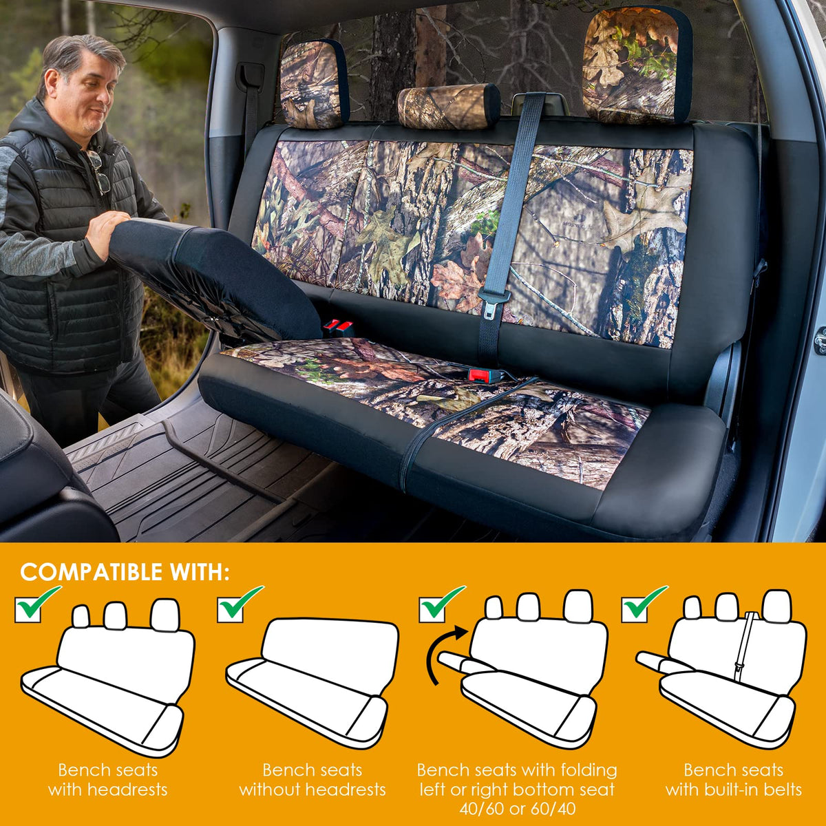 LPI Truck seat cover with dog on bench illustrating pet-resistant surface