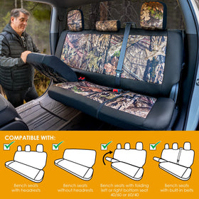 LPI Truck seat cover with dog on bench illustrating pet-resistant surface