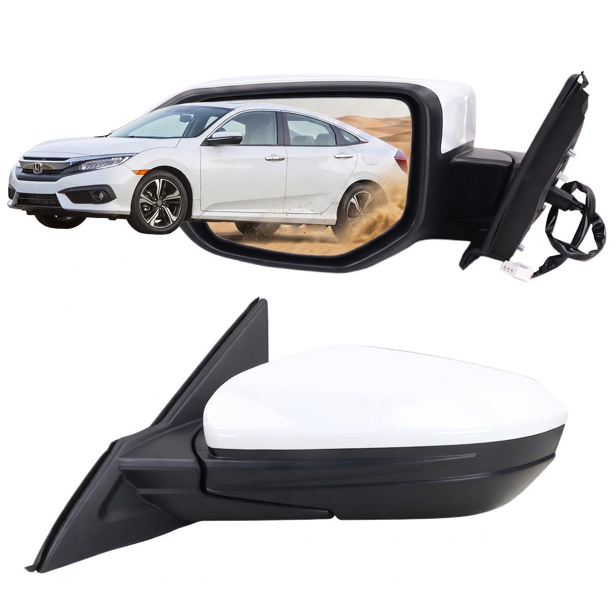 Lqito left driver mirror front view showing taffeta white finish and clean fit
