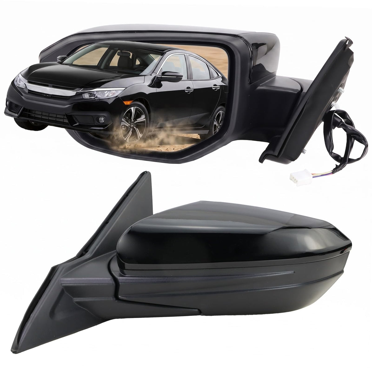 Lqito front-view mirror showing fit and black finish benefit clarity