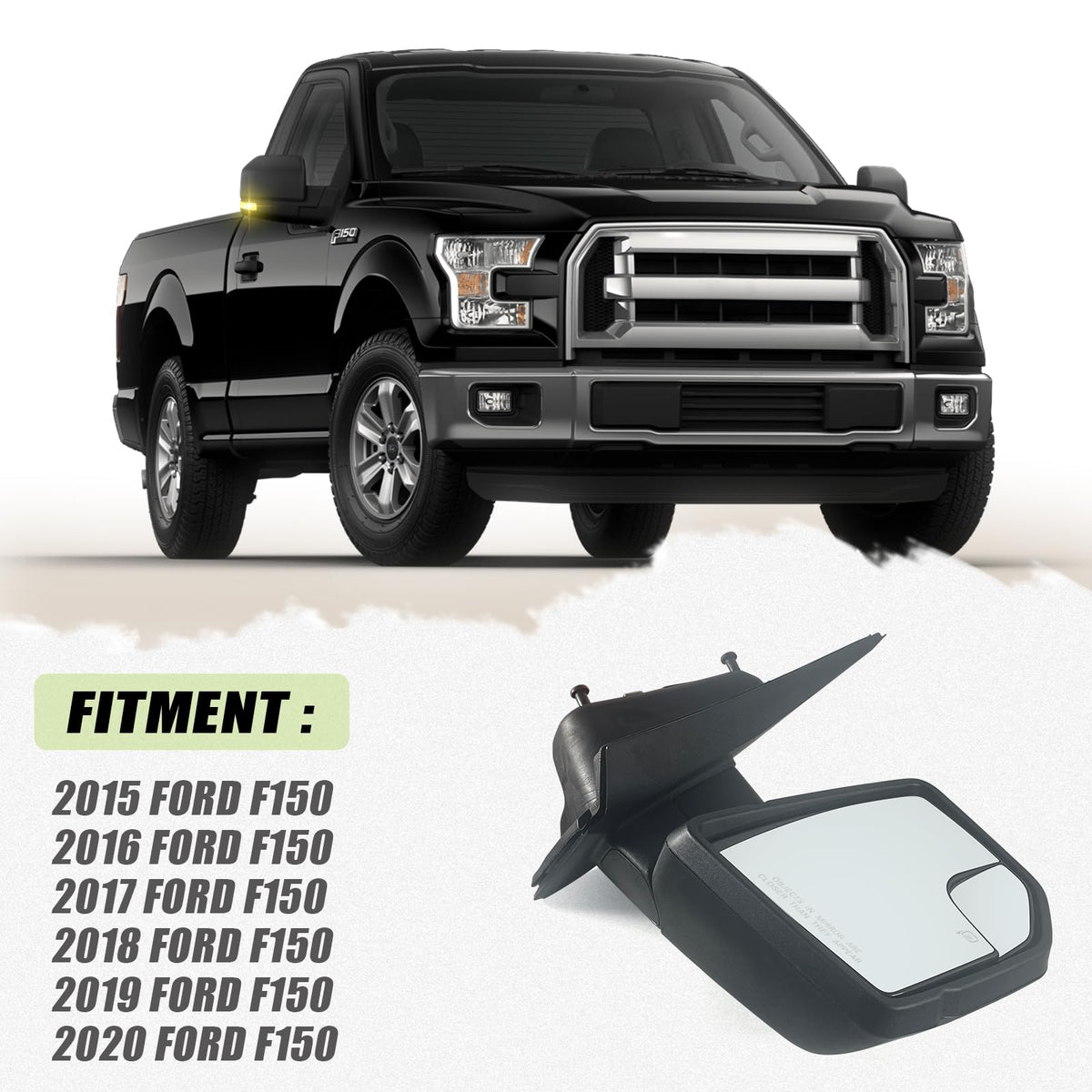 Lqito mirror being installed on F-150 door showing easy ten-minute replacement benefit