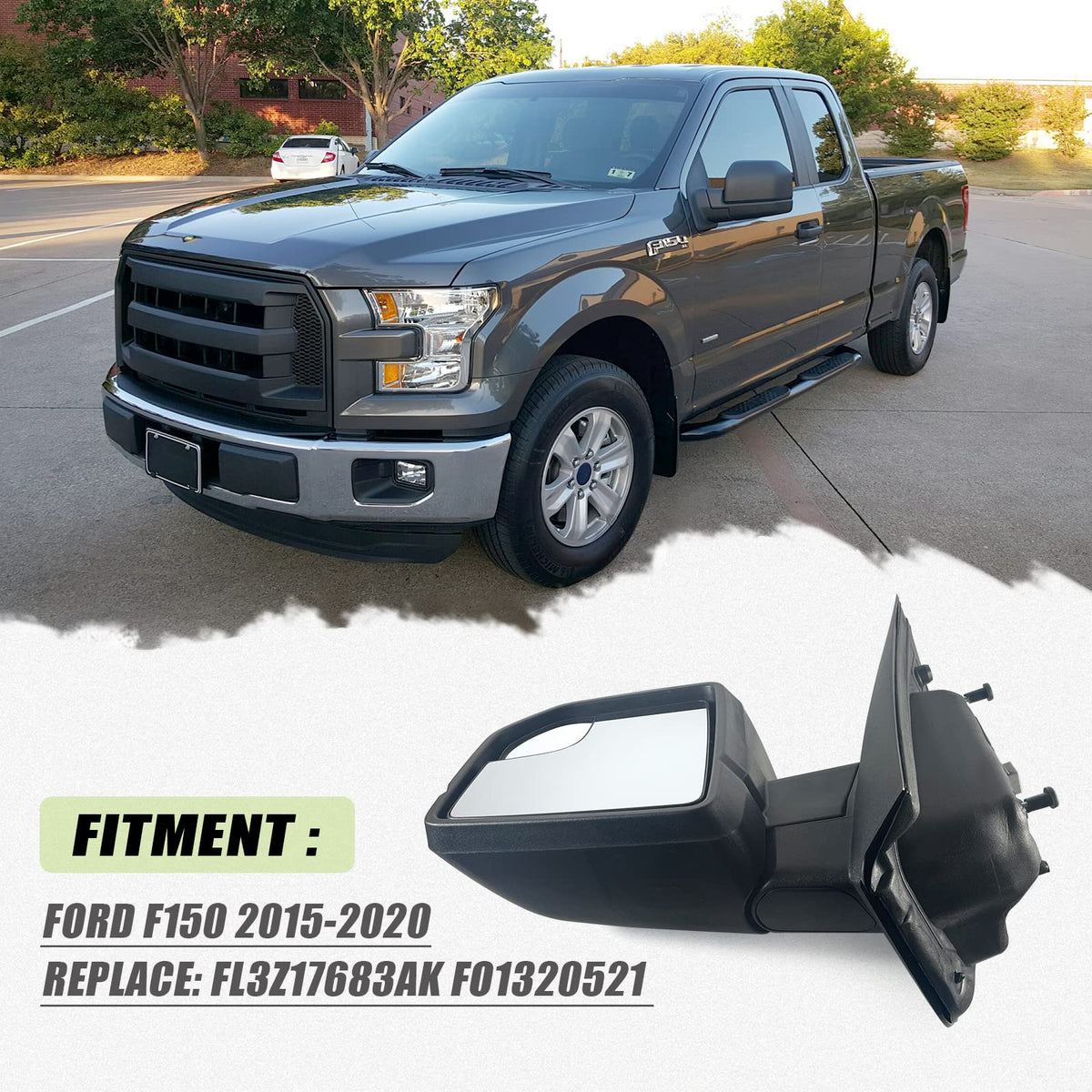 Lqito mirror installed on F-150 driver side demonstrating OEM fit and restored appearance