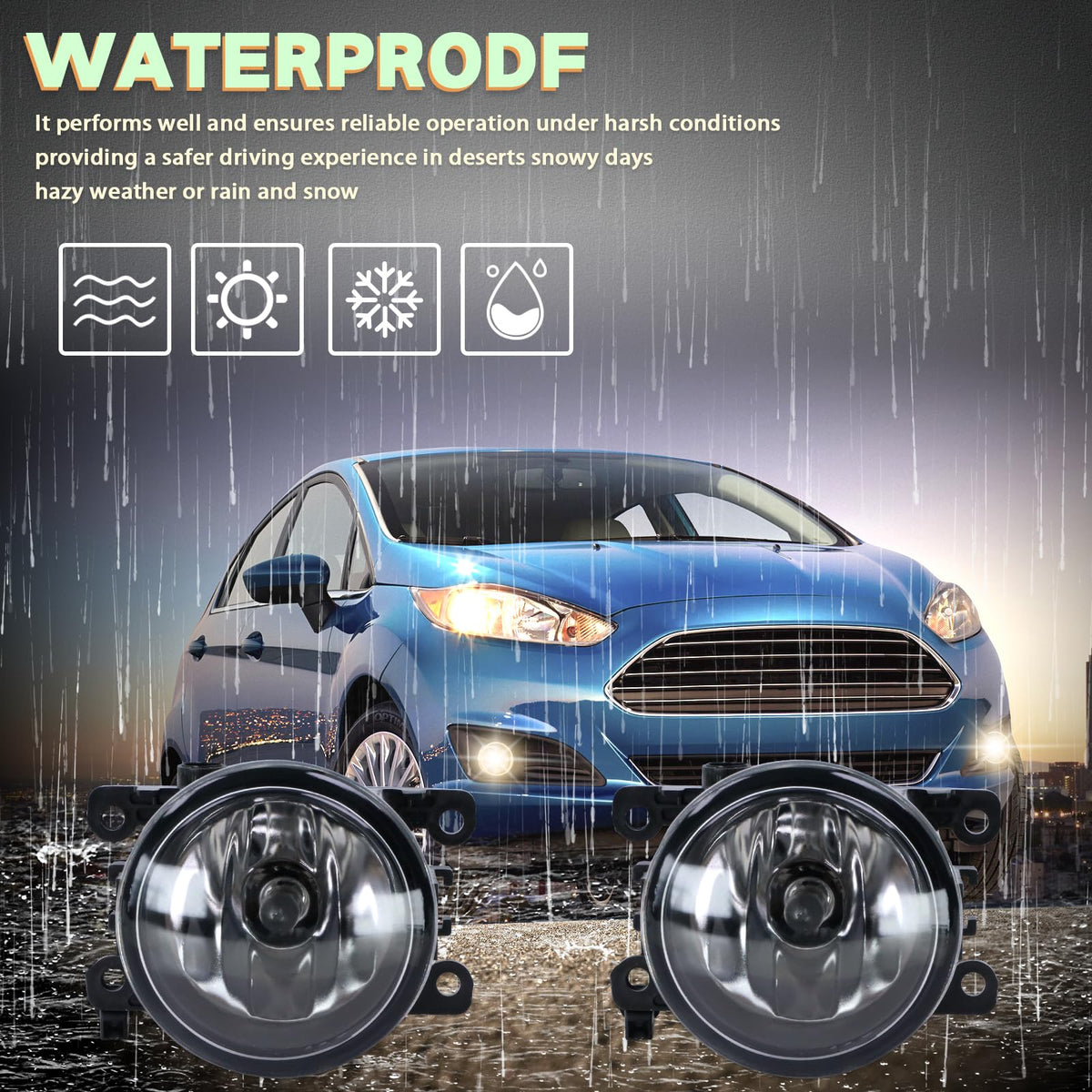 Lqito lifestyle night driving demonstrating enhanced visibility in poor weather