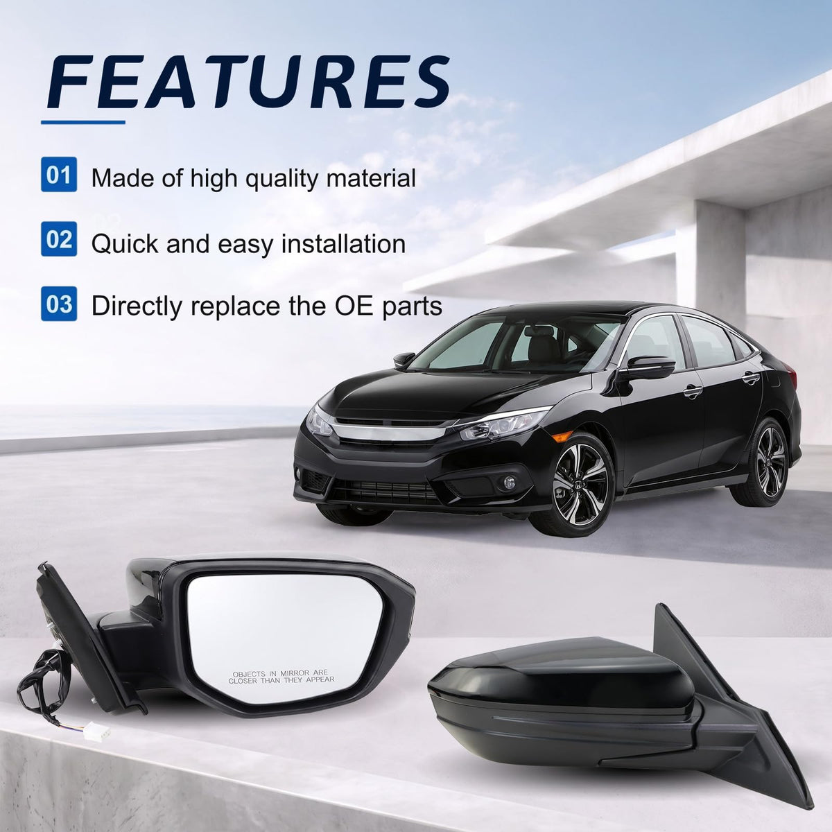 Lqito folded mirror beside parked car showing space-saving protection