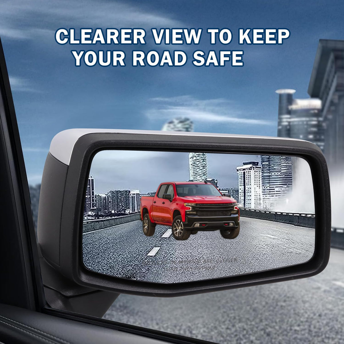 Lqito mirror installed on Chevy Silverado passenger side showing restored functionality and appearance