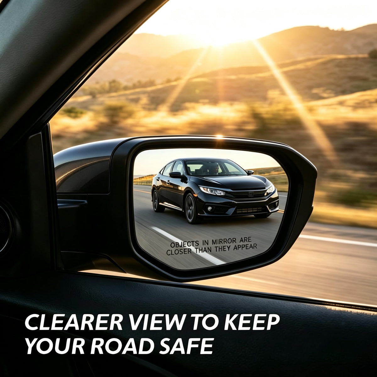 Lqito mirror in driving scene illustrating clearer side and rear view