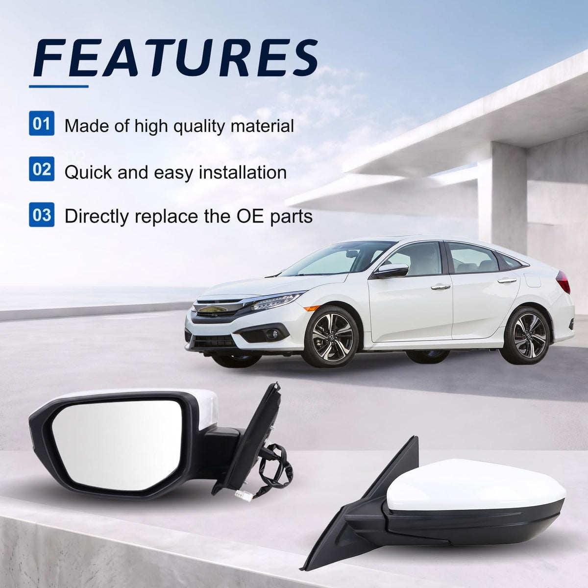 Lqito mirror installed on a Honda Civic illustrating improved side visibility