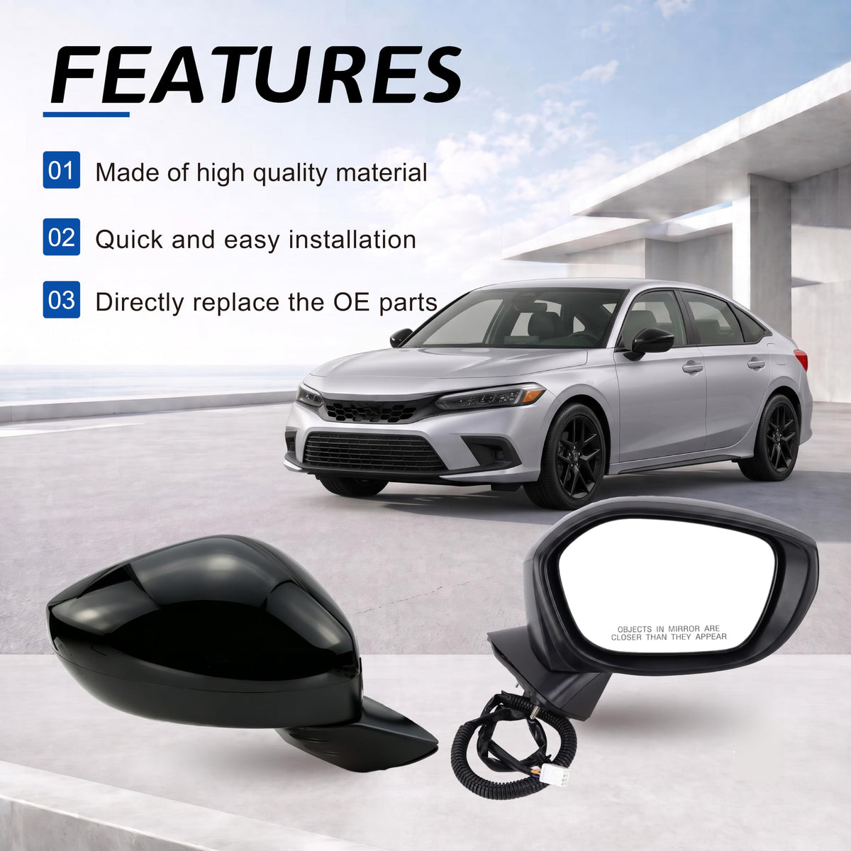 Lqito mirror weather seal detail with waterproof coating to repel rain and maintain clear view