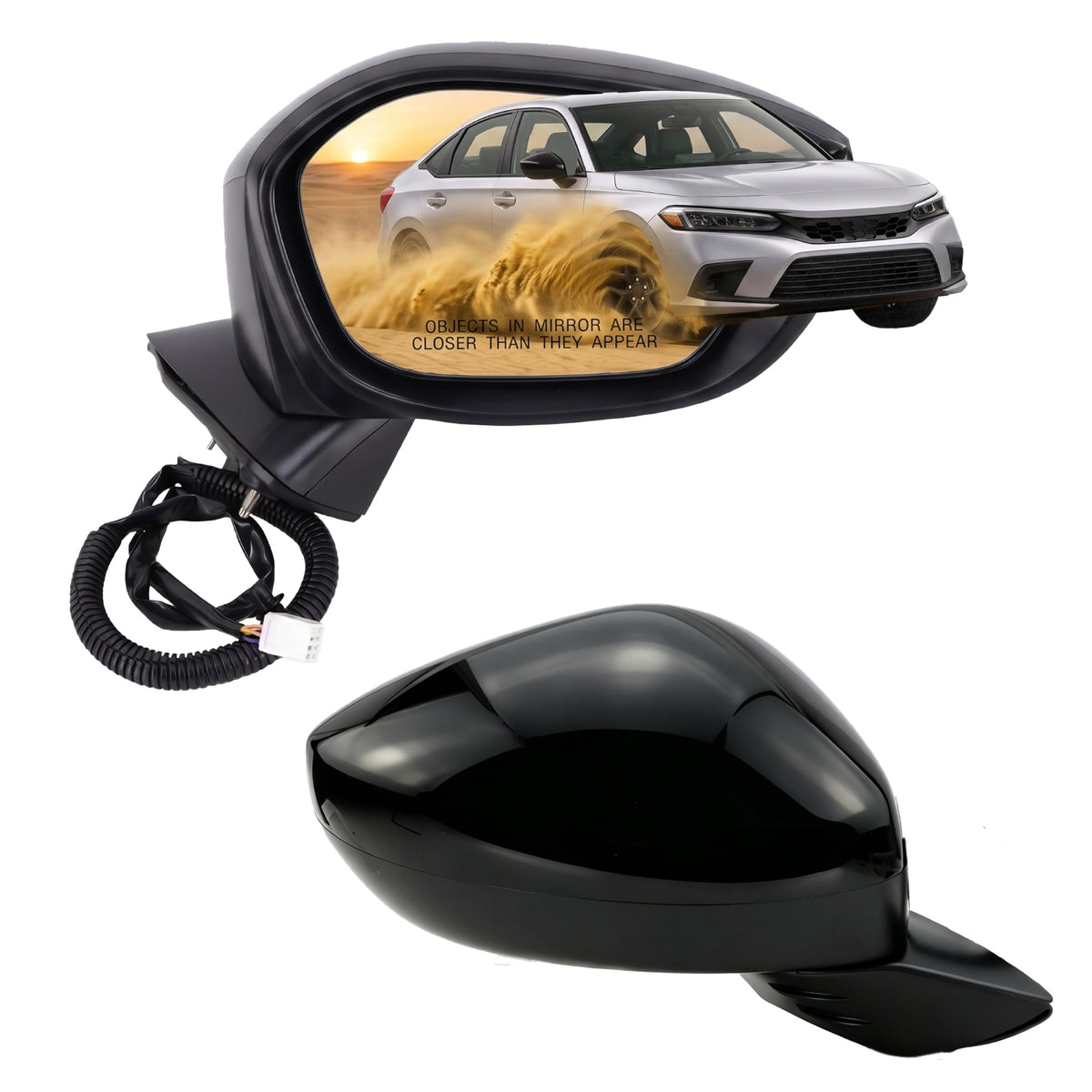 Lqito right passenger mirror front view showing Crystal Black Pearl finish and clean lines for factory look