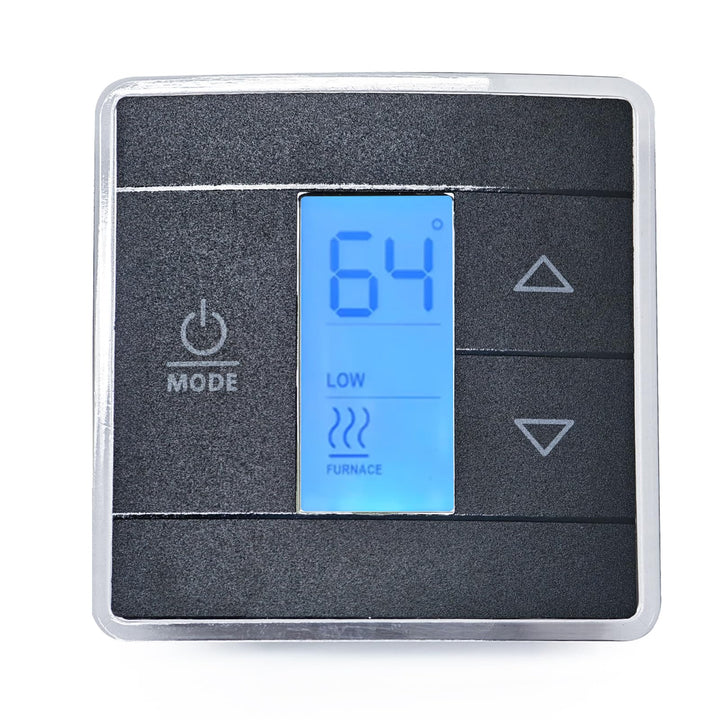 Lrichy front panel showing blue backlight and easy controls for comfortable RV climate