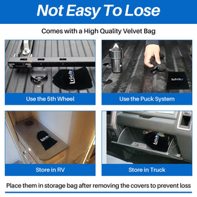 Lrichy installed puck covers in a Sierra bed protecting puck openings from debris