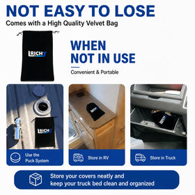 Lrichy puck cover installed in Ford bed showing protective seal