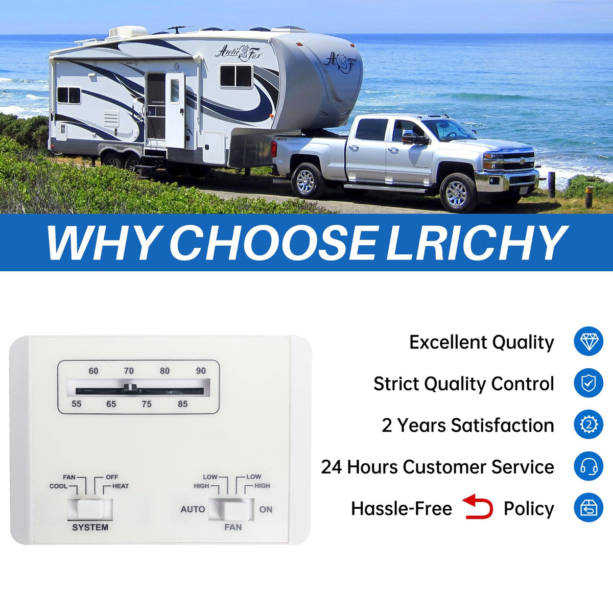 Lrichy thermostat in RV cabin setting illustrating comfortable climate control benefits