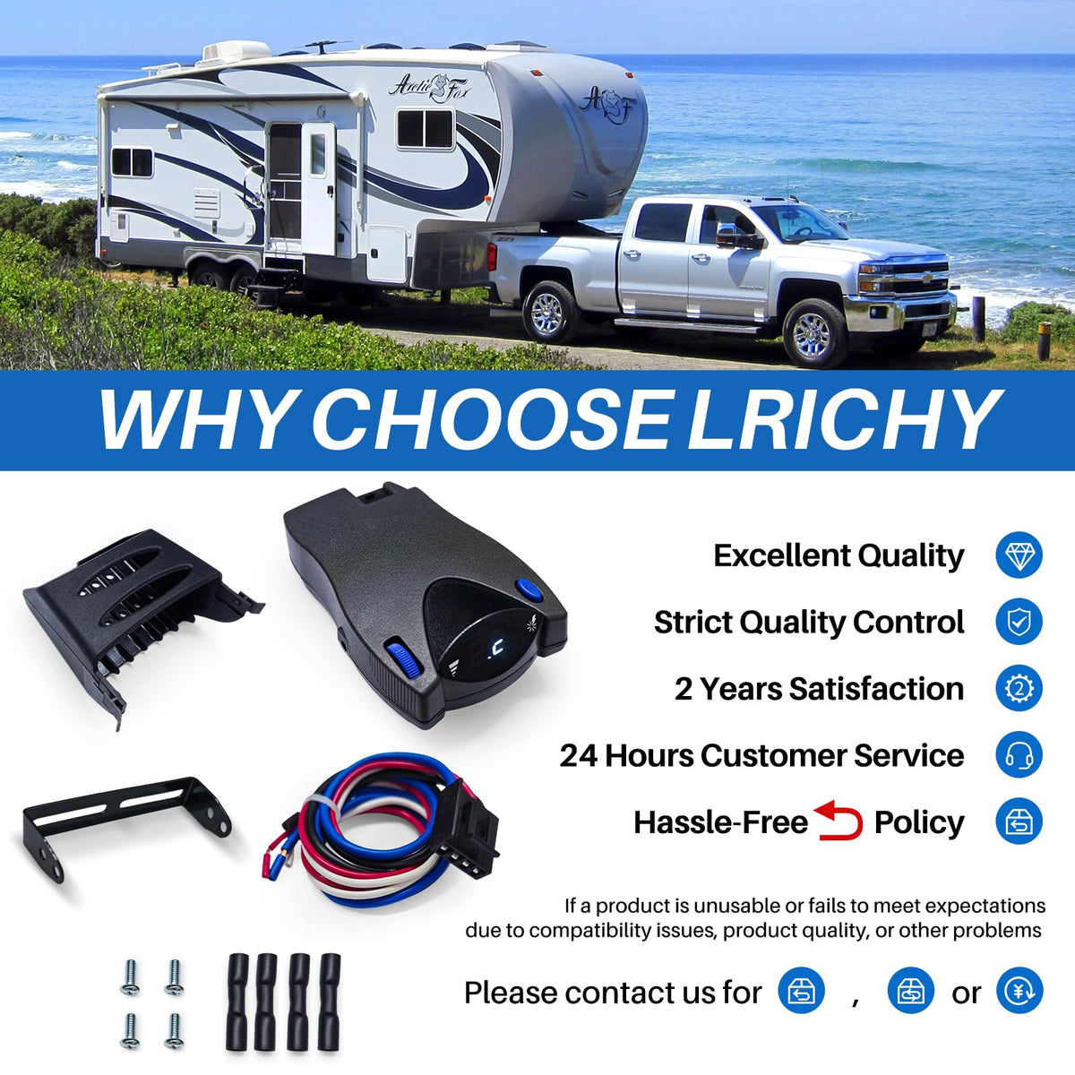 Lrichy trailer in use with vehicle illustrating smooth proportional braking and controlled stops