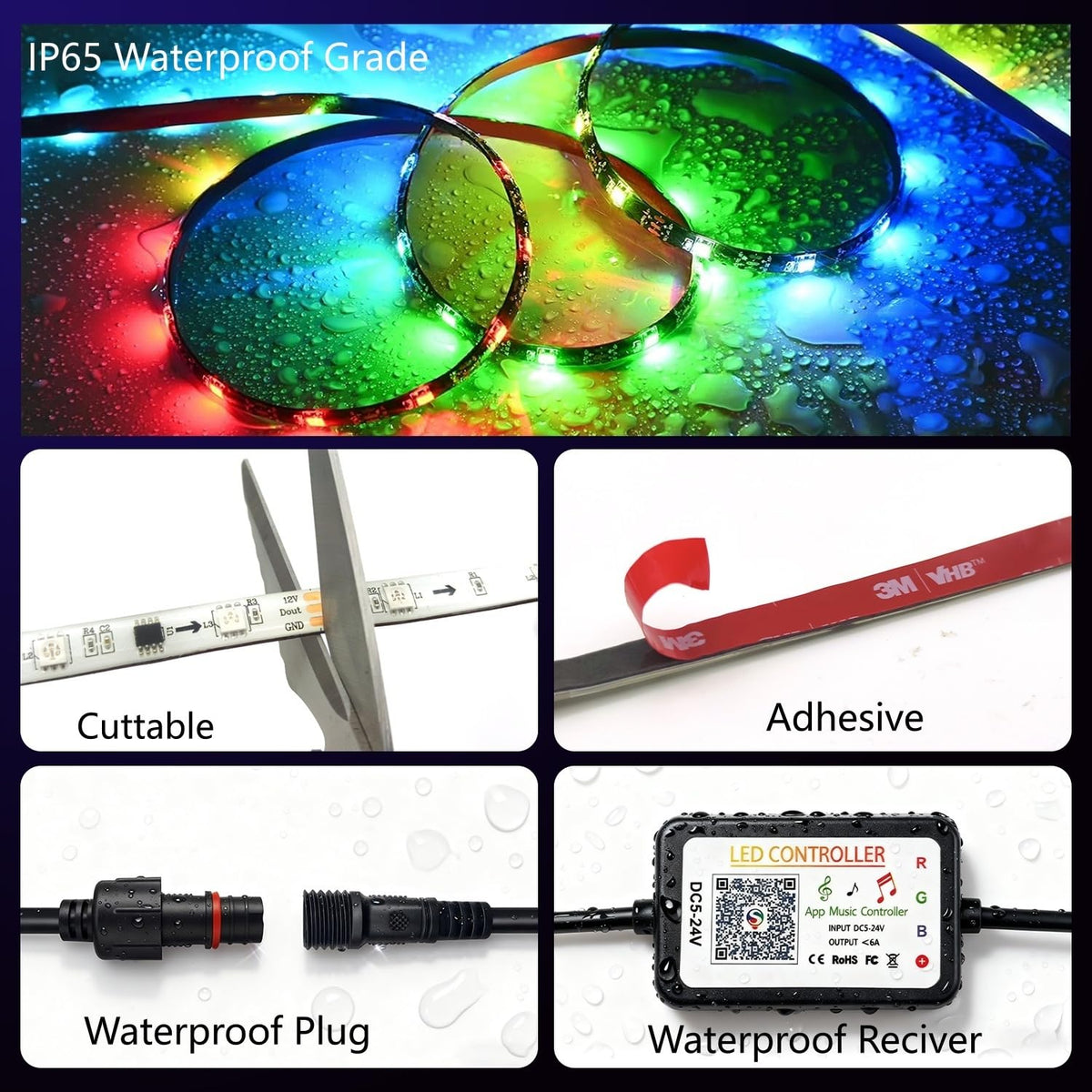 Lrimauix lights installed on RV awning at night creating colorful ambient atmosphere