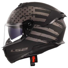 LS2 helmet side profile highlighting aerodynamic shell for reduced wind drag