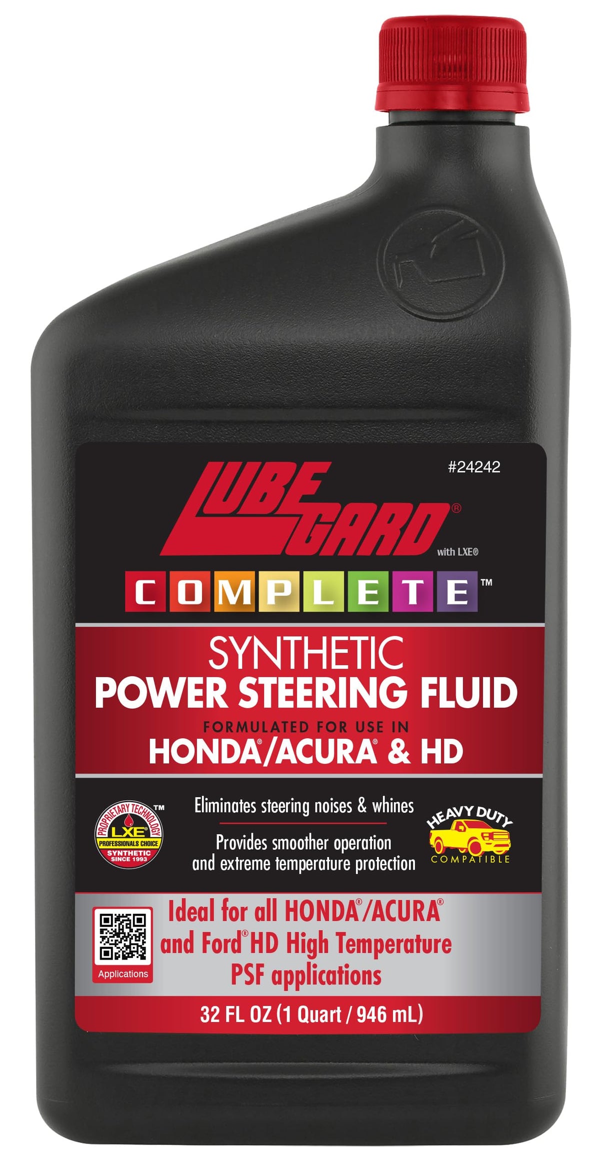 Lubegard bottle front label showing product and benefits for Honda power steering