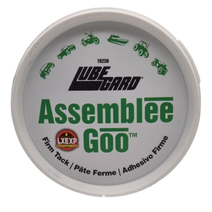 Lubegard Assemblee Goo front label showing product name and 16 oz size, clear identification benefit