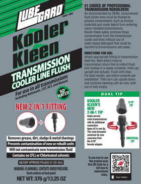 Lubegard product applied to transmission cooler lines for thorough cleaning